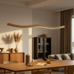 Designer Pendelleuchte aus Eichenholz, doppelt geschwungen, LED-Pendelleuchte - Fiona