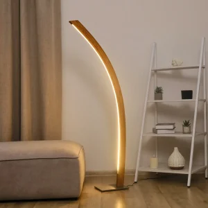 Designer Stehlampe aus Massivholz, LED-Leuchte geschwungen - Solara