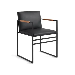 by Crea® Esszimmerstuhl SELLA Leder Jade Schwarz – Armlehne Coffee Bean