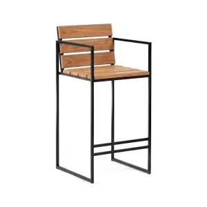by Crea® Outdoor-Barhocker OTTO Schwarzes Gestell & Teak