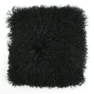 Fibre by Auskin Kissen Tibetlammfell Langhaar BLACK schwarz | 40x40cm