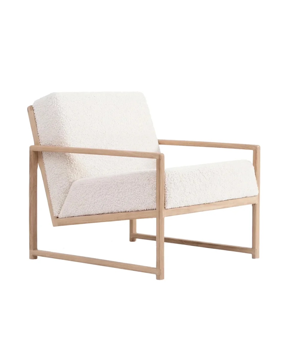 by Crea® Sessel EINAR Eichenrahmen Elfenbein Bouclé Kissen – Bild 2
