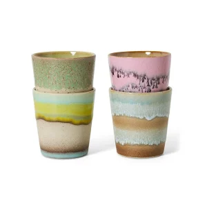 HKliving Becher Coffee Mugs POP ART 70s Ceramics bunt 4er Set | Ø7,5x8cm