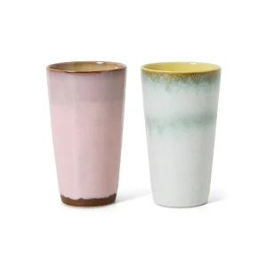 HKliving Becher Latte Mugs FRESCO 70s Ceramics bunt 2er Set | Ø7,5x13cm