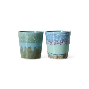 HKliving Becher VAN GOGH SELF PORTRAIT 70s Ceramics blau 2er Set | 7,5x7,5x8cm