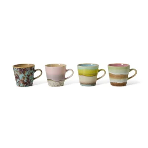 HKliving Tasse Americano Mugs ROCOCO 70s Ceramics bunt 4er Set | 11,5x8,5x8cm