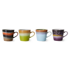 HKliving Tasse SOLID Cappuccino Mug 70's bunt 4er Set | 12x9,5x8,5 cm