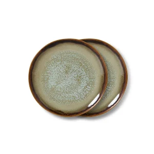 HKliving Teller Kuchenteller CONTRAST 70s Ceramics bunt 2er Set | Ø17,5x2cm