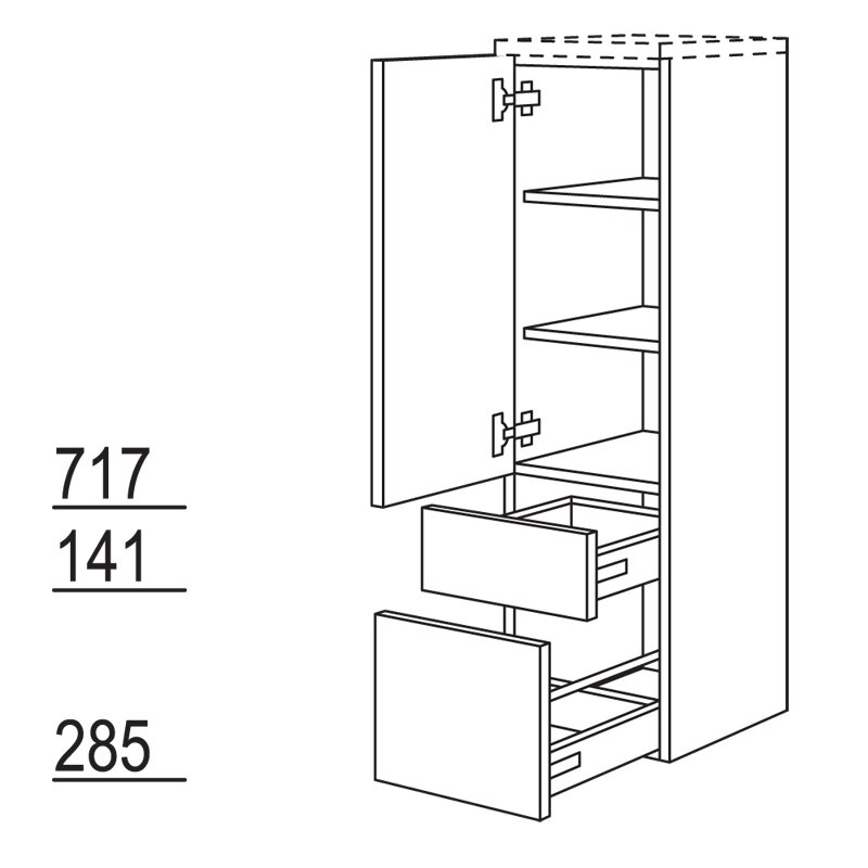 Midischrank / Hängeschrank Bad, 1 Tür, 1 Schublade, 1 Auzug, Scharnier links, nobilia BMSA30-115 – Bild 7
