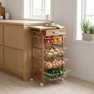Houten keukentrolley met opbergmanden Five®